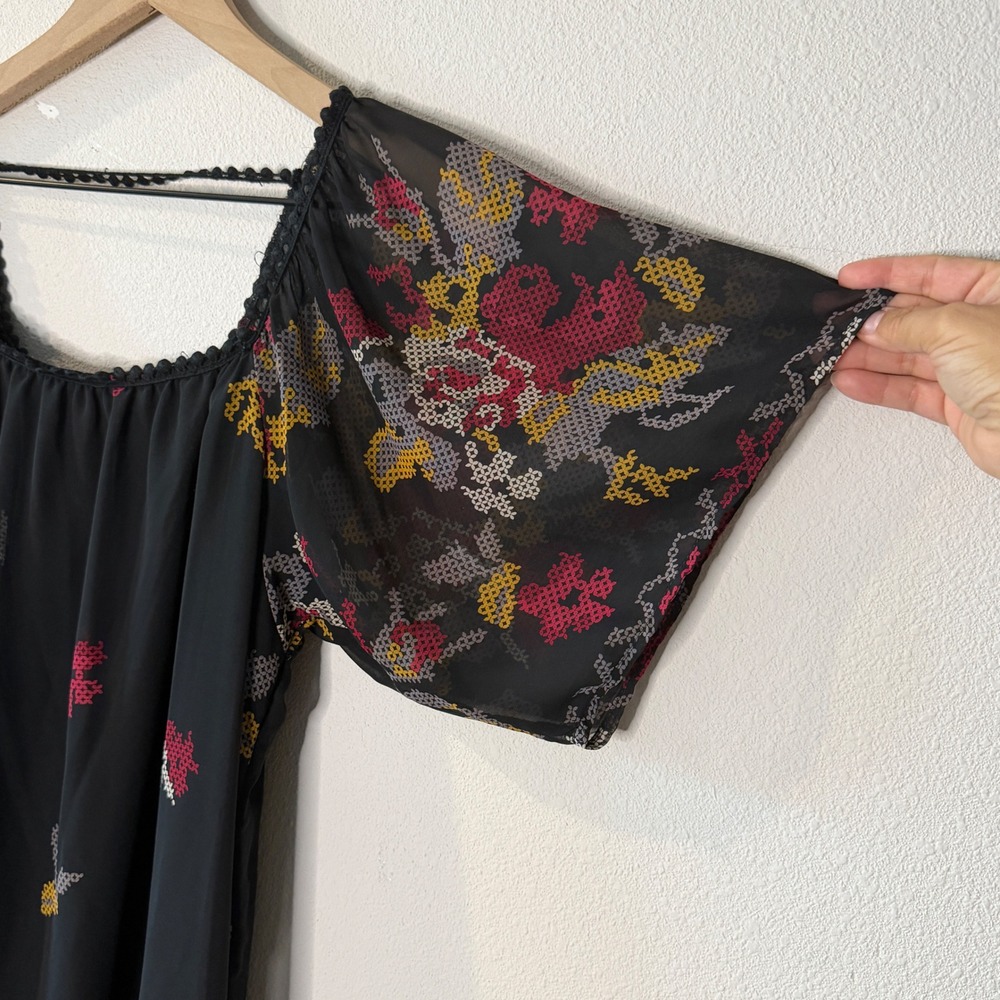 MILLIBON Womens Floral Cross Stitch Chiffon Shift Dress Size L Event Business - Picture 2 of 9